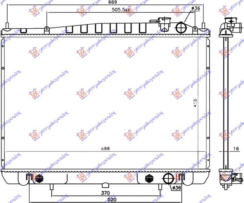 HLADNJAK MOTORA BENZIN 2.4i 16V (AUTO) (45x68.6x1.6) (KOYO)