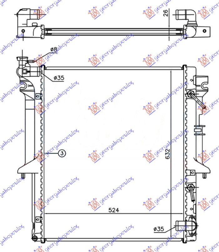 HLADNJAK MOTORA 2.5 T.D (AUTO) (525x635x26) (NRF)