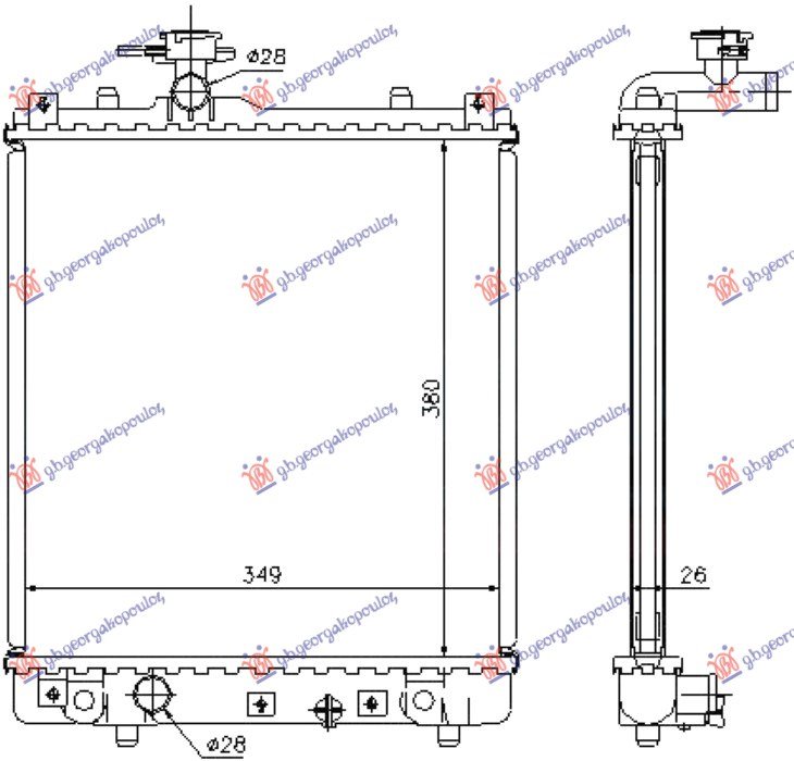 HLADNJAK MOTORA 1.0/1.2 BENZIN (MAN) (375x380x34) (OTVOREN SISTEM) (MEHANICKI SPOJ) (NRF)