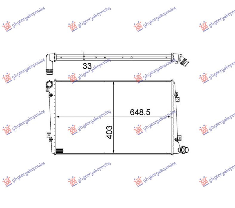 HLADNJAK MOTORA 1.9/2.0 TDi DIZEL (650x400) CEV DIJAGONALNO (LEMLJEN SPOJ) (VALEO)