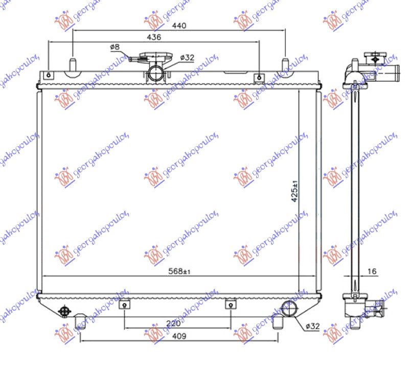 HLADNJAK MOTORA 1.3 16v (MAN) (425x568x16) 00- (NISSENS)