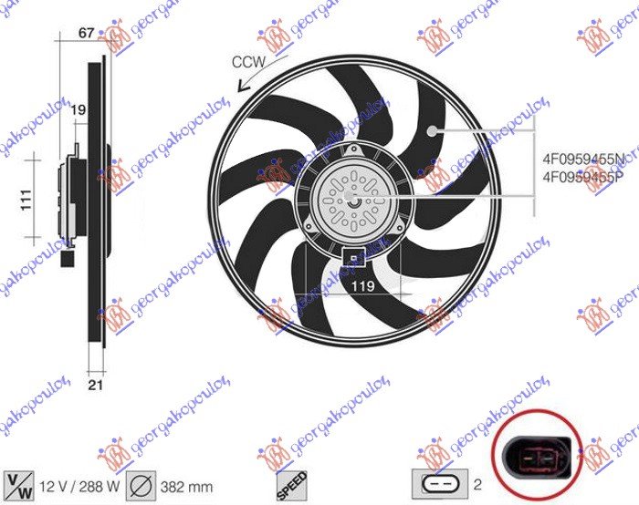 VENTILATOR 3.0 TFSI BENZIN (382mm) 2 PIN