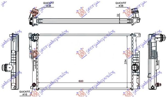 HLADNJAK MOTORA 1.6 (316i-320i) BENZIN / 2.0 (316d-318d-320d-325d-330d) DIZEL (AUTO) (600x334x32) (KOYO)