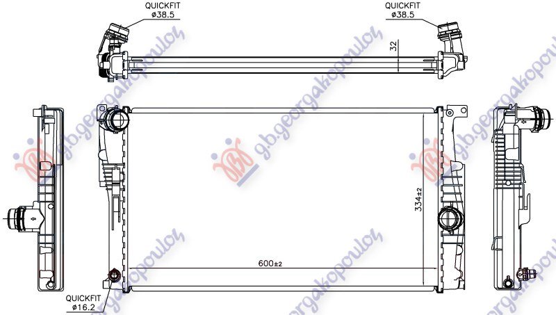 HLADNJAK MOTORA 1.5/1.6/3.0 (118i/120i/125i/135i-M) BENZIN - 2.0 (120d/125d) DIZEL (MAN) (600x334x32) (NRF)