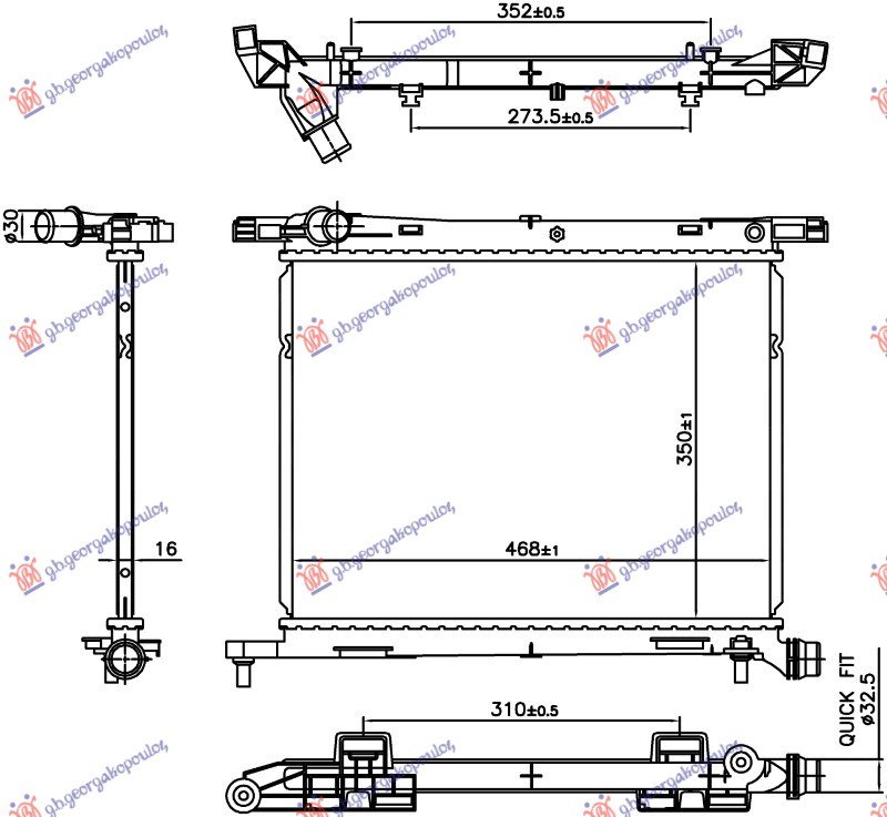 HLADNJAK MOTORA (1.0 HIBRID/BENZIN) (350x468x16) (BRZA SPOJNICA) (NRF)