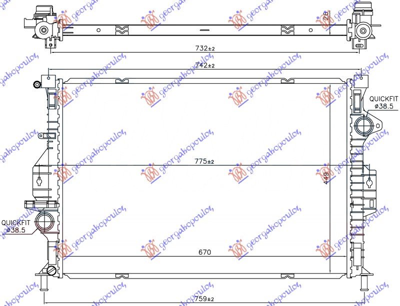 HLADNJAK MOTORA 1.6 EcoBoost BENZIN (AUTO) (670x449x26) /15 (NRF)