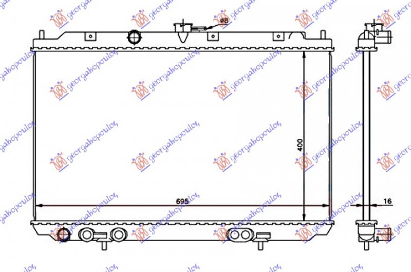 HLADNJAK MOTORA 1.8 BENZIN (MAN) (400x695x16) (NRF)